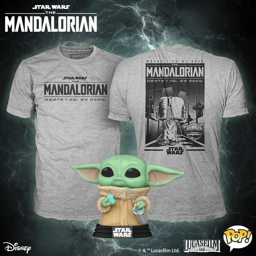 Funko Pop & Tee: Star Wars The Mandalorian - Playera Extra Grande Con Grogu Comiendo Galletas