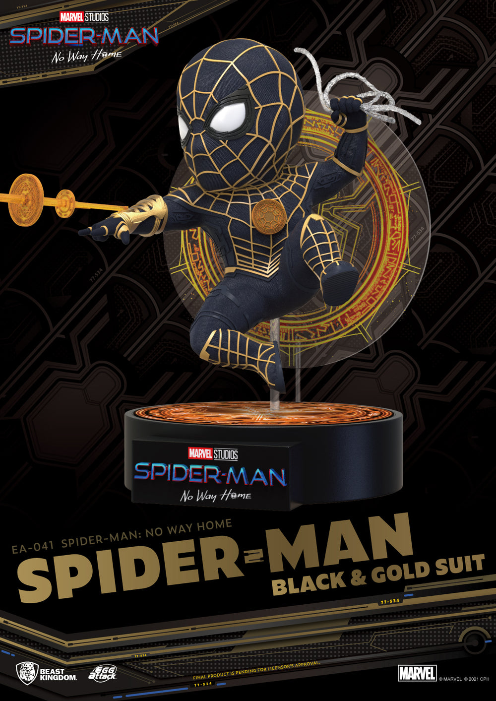 Beast Kingdom Egg Attack: Spider Man No Way Home - Spiderman Traje Negro y Dorado